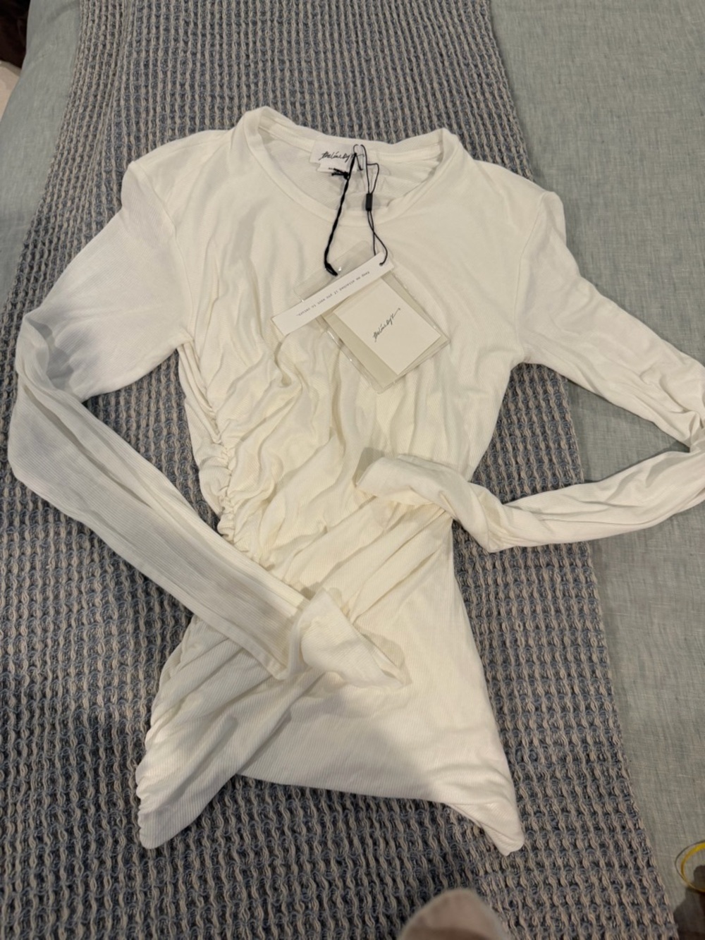 The Line by K Cream Ruched Long-Sleeve Tee